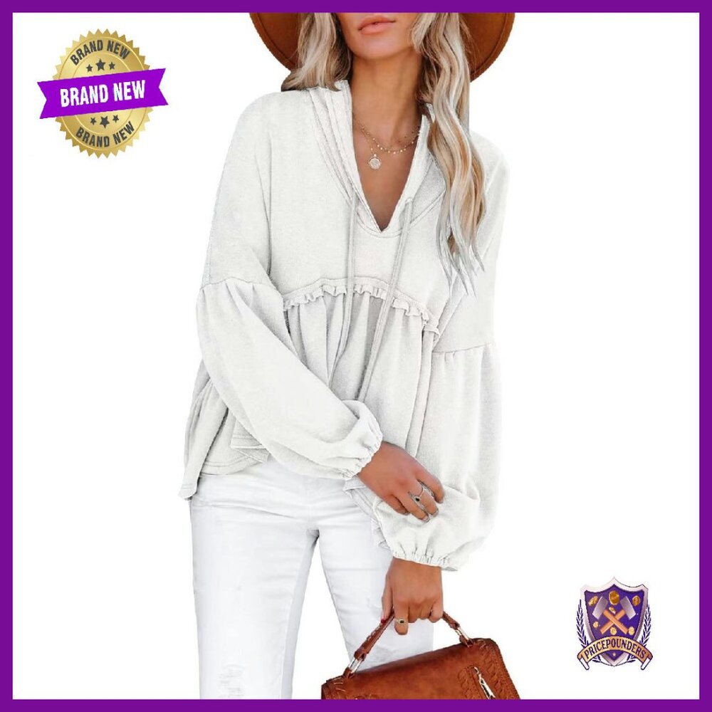 Long Sleeve Peplum Hoodie Tunic Top Ruffle Knit Pullover